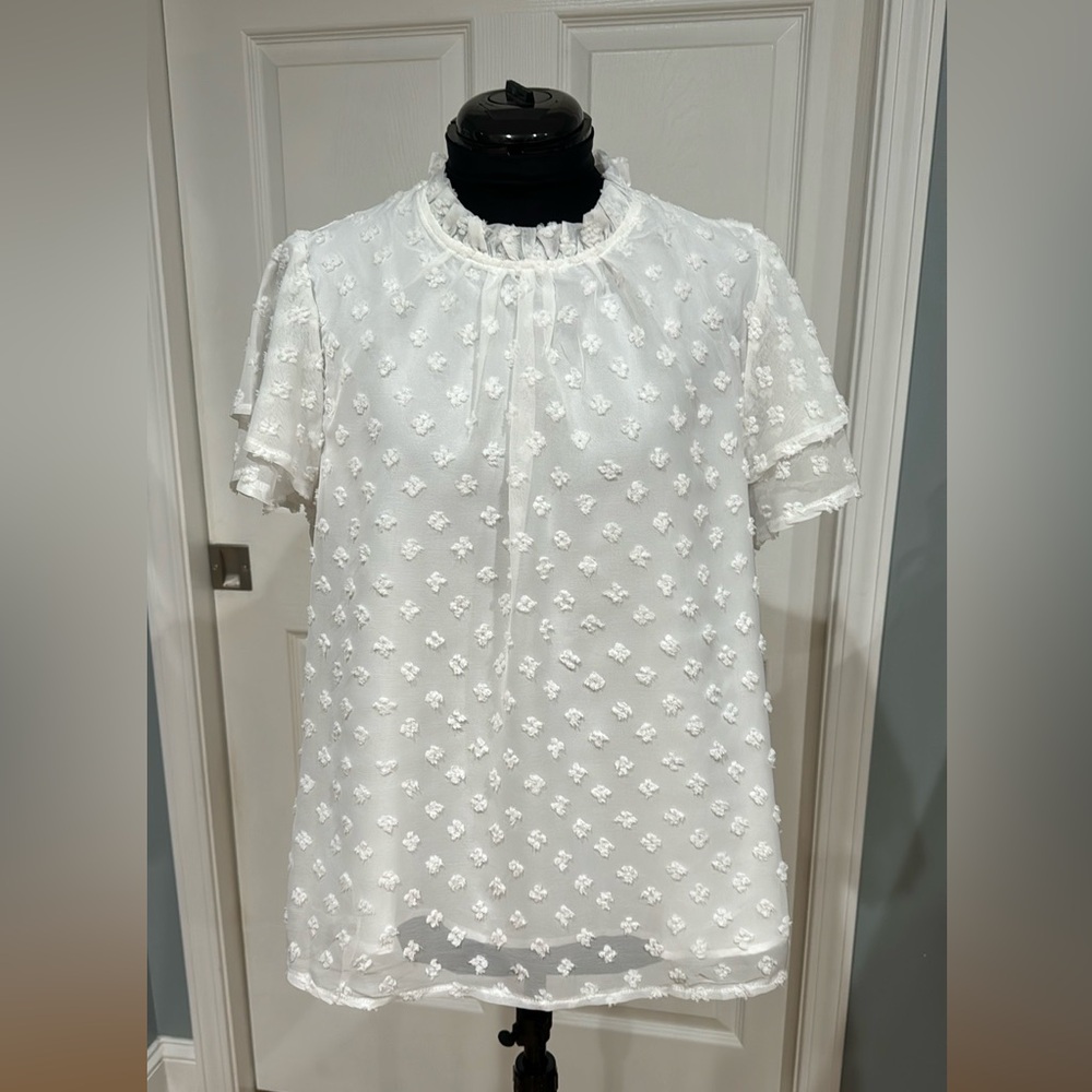 NEW White Dotted Swiss Women’s Blouse Size small